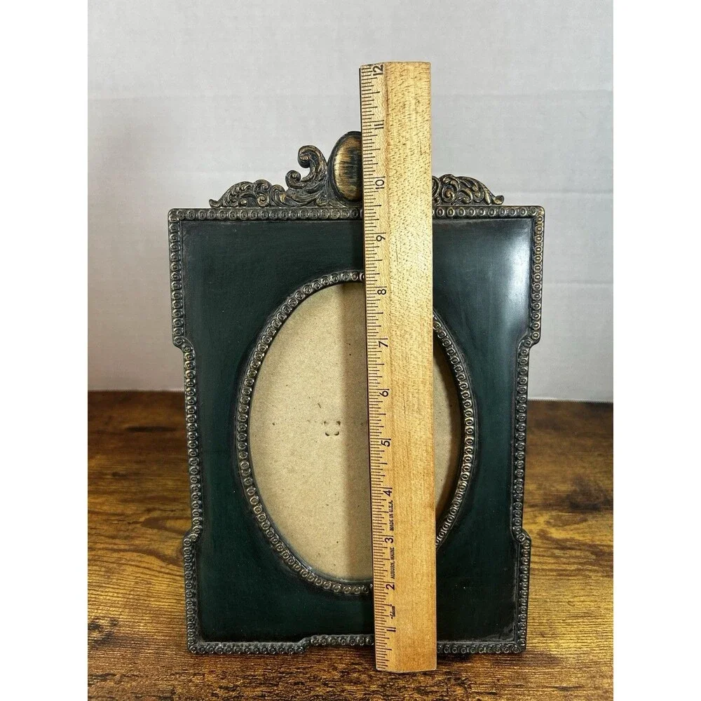 Vintage Ornate Green 5x7 Picture Frame Easel Gold Accent Taiwan Home Decor Photo